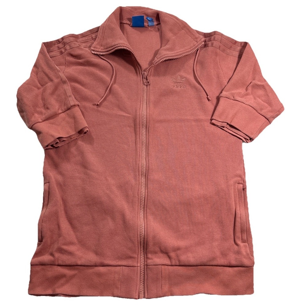 Adidas Women's Small Half Sleeve Waffle Knit Full‎ Zip Track Jacket Salmon